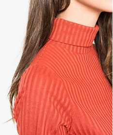 tee-shirt femme en maille cotelee manches longues et col montant orange t-shirts manches longues4813201_2