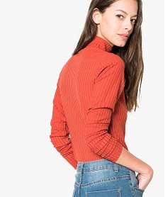 tee-shirt femme en maille cotelee manches longues et col montant orange t-shirts manches longues4813201_3