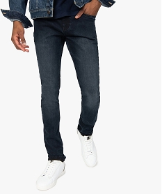 GEMO Jean homme skinny délavé avec plis sur les hanches Bleu