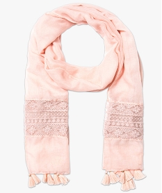 GEMO Foulard uni avec dentelle et pompons Rose