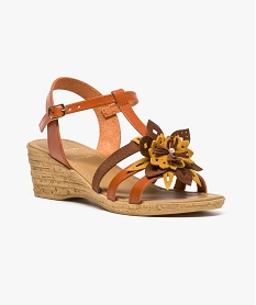 sandales femme compensees avec fleur coloree en textile orange sandales6986101_2
