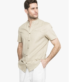 chemise en lin a manches courtes et col mao beige chemise manches courtes7120401_1
