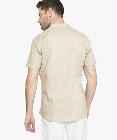 chemise en lin a manches courtes et col mao beige chemise manches courtes7120401_3