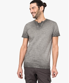 tee-shirt delave a manches courtes col tunisien gris polos7129601_1