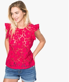 tee-shirt transparent en dentelle fleurie rose blouses7228601_1