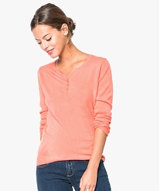 GEMO Pull femme en maille fine avec col fantaisie Orange