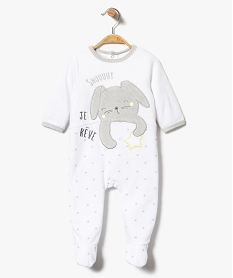 GEMO Pyjama dors-bien en velours avec motif lapin endormi Blanc