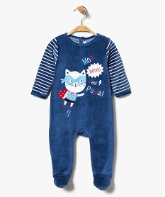 GEMO Pyjama dors-bien en velours avec motif chat Bleu