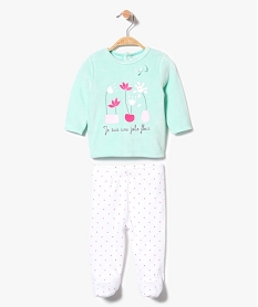 GEMO Pyjama en velours 2 pièces avec motifs fleurs avec ou sans pieds selon la taille Vert