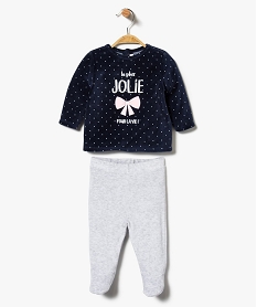 GEMO Pyjama 2 pièces en velours pour bébé fille avec motif noeud Multicolore