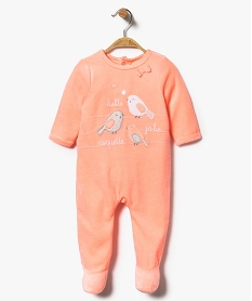 GEMO Pyjama dors-bien en velours avec motifs oiseaux pailletés Orange