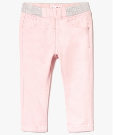 pantalon en toile avec taille elastiquee pailletee rose pantalons7569301_1