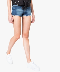 GEMO Short en jean stretch avec bas frangé Gris