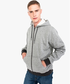 GEMO Sweat uni à capuche doublure sherpa Gris