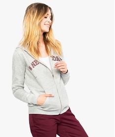 GEMO Sweat femme zippé à capuche et motif Gris