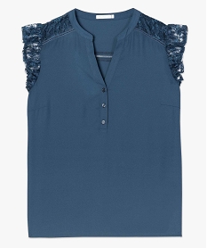 chemise a manches courtes avec empiecements dentelle bleu7791901_4