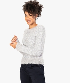 GEMO Pull femme en maille fantaisie duveteuse Gris