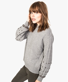 GEMO Pull pour femme avec des perles Gris