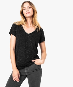 GEMO Tee-shirt femme à biais pailleté et manches courtes Noir