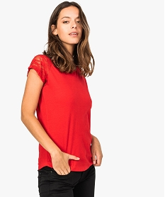 GEMO Tee-shirt à manches courtes en dentelle Rouge