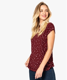 GEMO Tee-shirt femme imprimé avec manches courtes à revers Rouge