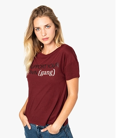 GEMO Tee-shirt femme fluide à manches courtes avec imprimé Rouge