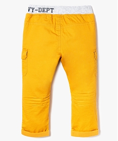 pantalon uni a taille cotelee contrastante jaune7834701_2