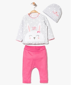 GEMO Ensemble pyjama 3 pièces brodé lapin Multicolore