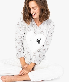 pyjama femme en matiere peluche imprimee gris pyjamas ensembles vestes7943601_1