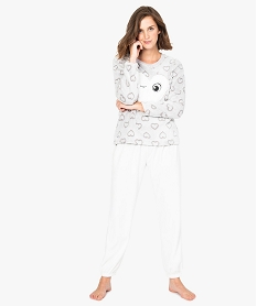 pyjama femme en matiere peluche imprimee gris pyjamas ensembles vestes7943601_2