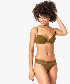 GEMO Culotte femme en dentelle et voile plumetis Vert