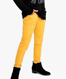 GEMO Pantalon fille uni coupe slim 5 poches Jaune