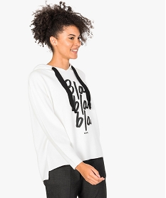 GEMO Pull à capuche aspect sweat pour femme Blanc