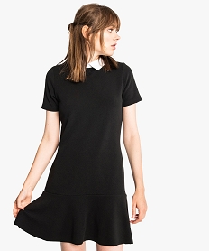 GEMO Robe col chemise en crêpe avec bas volanté Noir