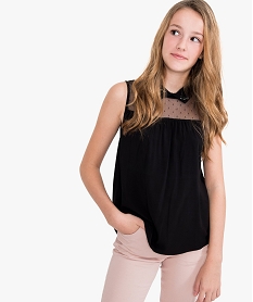 GEMO Blouse fille sans manches avec plastron en plumetis et col fantaisie Noir