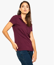 GEMO Tee-shirt femme façon polo en jersey de coton Violet