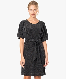 GEMO Robe femme fluide à haut noué et motif géométrique pailleté Noir