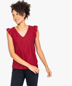 GEMO Tee-shirt femme en plumetis à épaules volantées Rouge