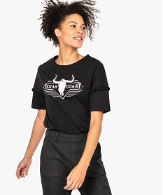 GEMO Tee-shirt imprimé à manches courtes tendance western pour femme Noir