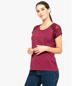 GEMO Tee-shirt femme effet irisé avec dentelle et clous métalliques Rouge