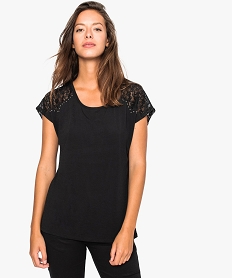 GEMO Tee-shirt femme effet irisé avec dentelle et clous métalliques Noir