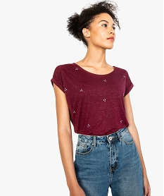 GEMO Tee-shirt à manches courtes en maille pailletée avec strass pour femme Rouge