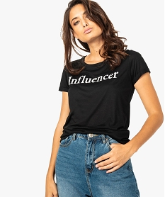 GEMO Tee-shirt femme fluide avec inscription  Influencer Noir