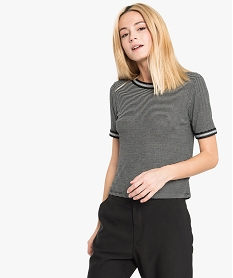 GEMO Tee-shirt rayé pour femme avec finitions pailletées Noir