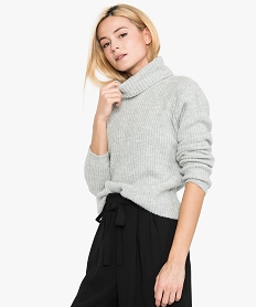 GEMO Pull col roulé pour femme avec finitions pailletées Gris