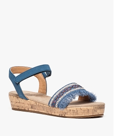 sandales filles plateforme en textile brode a franges bleu sandales et nu-pieds8413301_2
