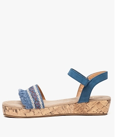 sandales filles plateforme en textile brode a franges bleu sandales et nu-pieds8413301_3