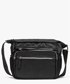 GEMO Besace multipoche en textile uni avec zips contrastants Noir