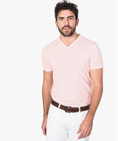 GEMO Tee-shirt homme ajusté à manches courtes et col V Rose