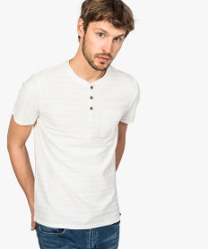 GEMO Tee-shirt homme à col boutonné et rayures en relief ton sur ton Beige